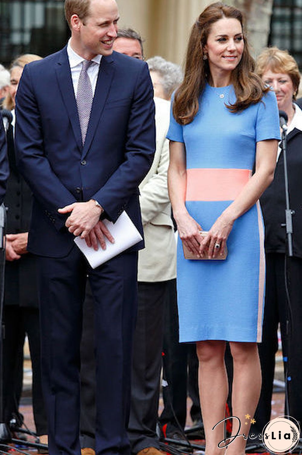 Kate Middleton Elegant Two-tone Fitted Dress