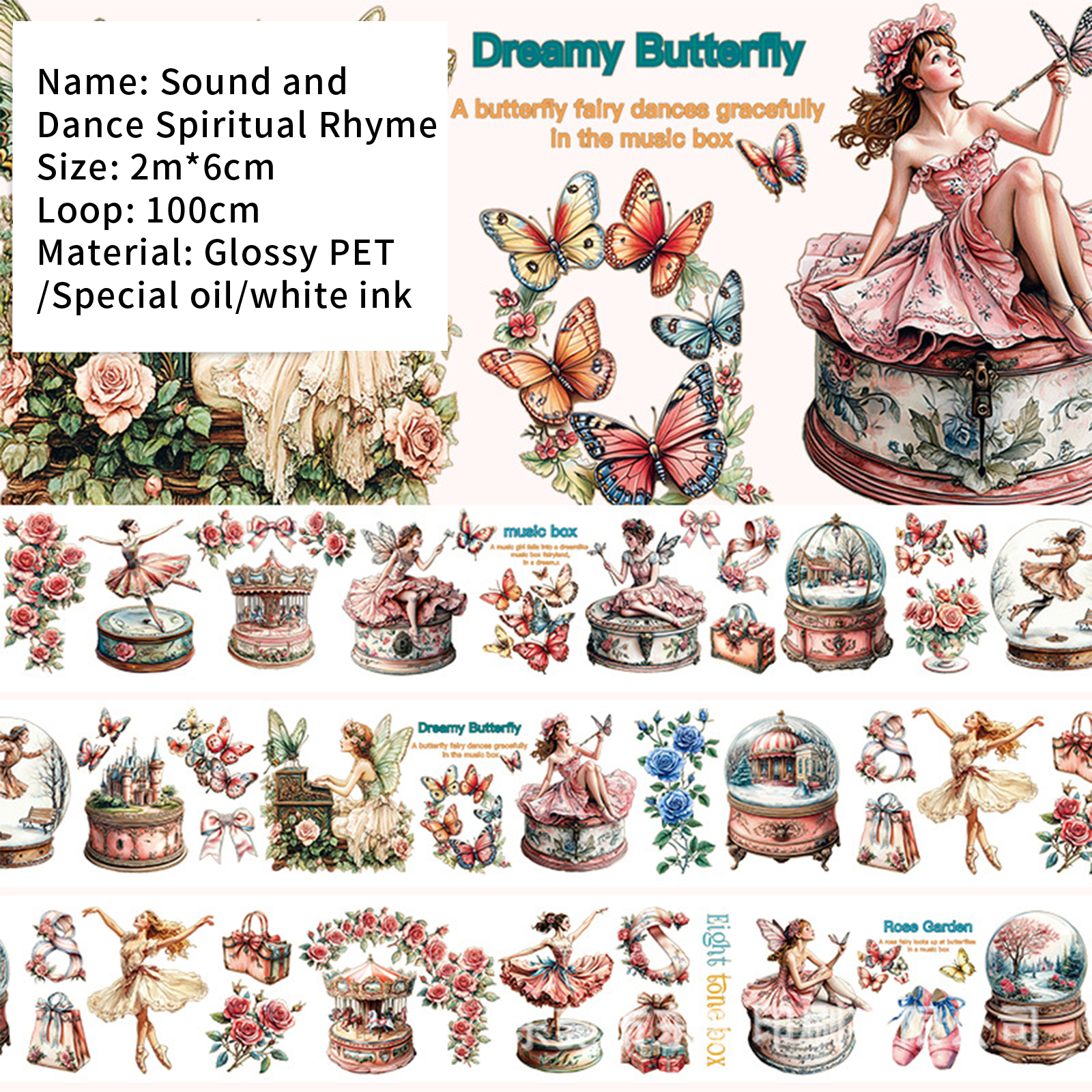 PET Tape - 200cm Vintage Flower Fairy Character Plant Butterfly 