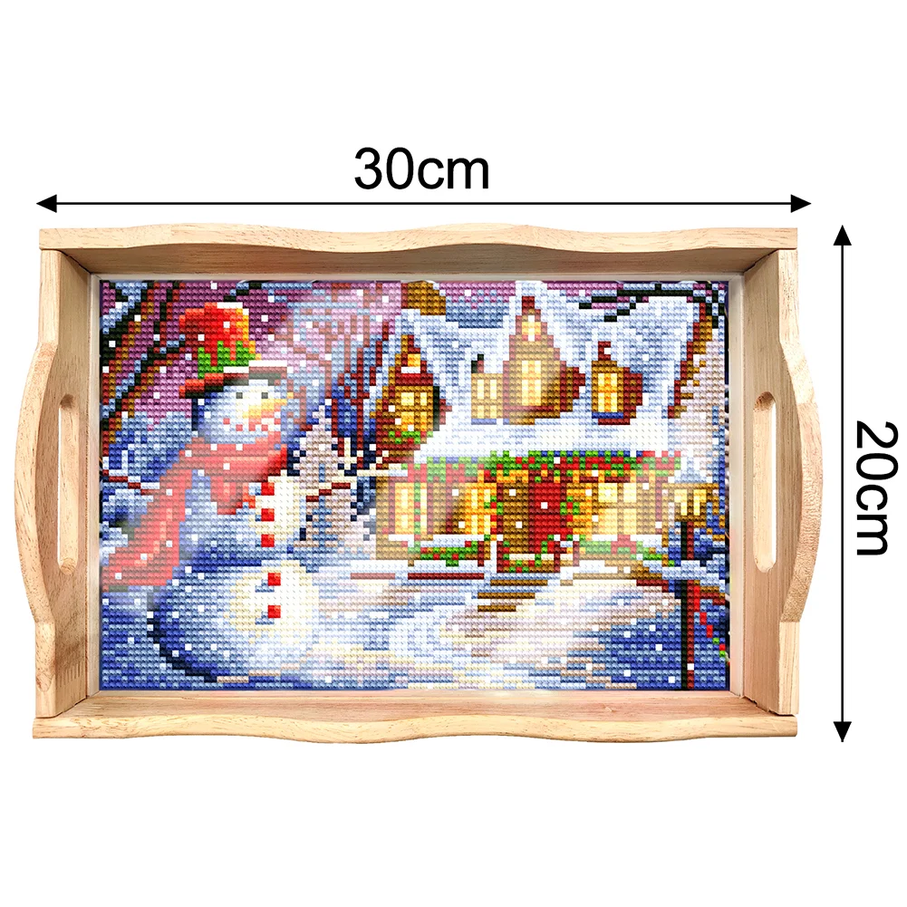 DIY Snowman Diamond Painting Decorative Trays with Handle Coffee Table Tray for Serving Food