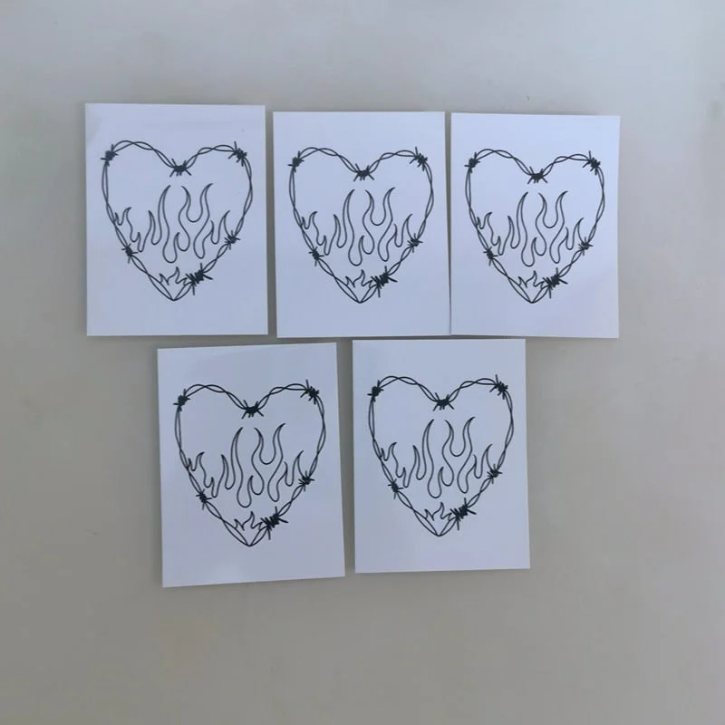 Love Flame Fake Tattoo Heart Stickers Waterproof Lasting Sexy Female Watercolor Tattoo Body Art Arm Temporary Tattoos Stickers