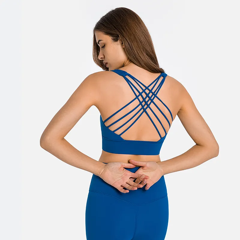 Klein blue Hergymclothing criss cross strap tie dye sports bra for sale