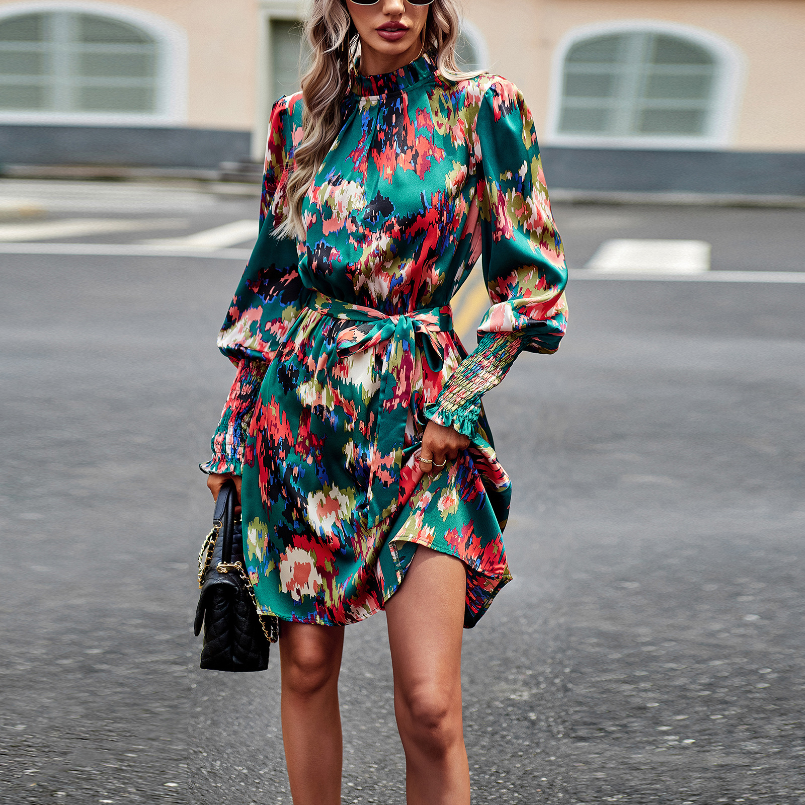 Mature Women's Fashion Printed Long Sleeve Dress