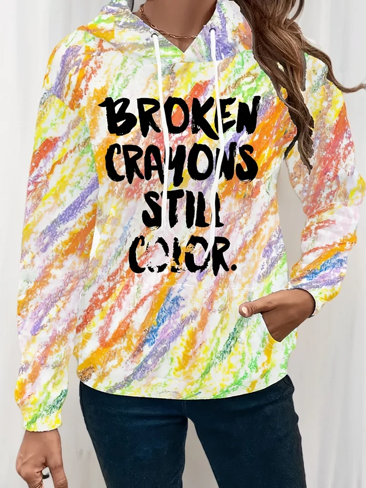 Women's Casual Colorful Letter Print Long Sleeve Hooded Sweatshirt, Fashionable And Comfortable For Spring/Autumn