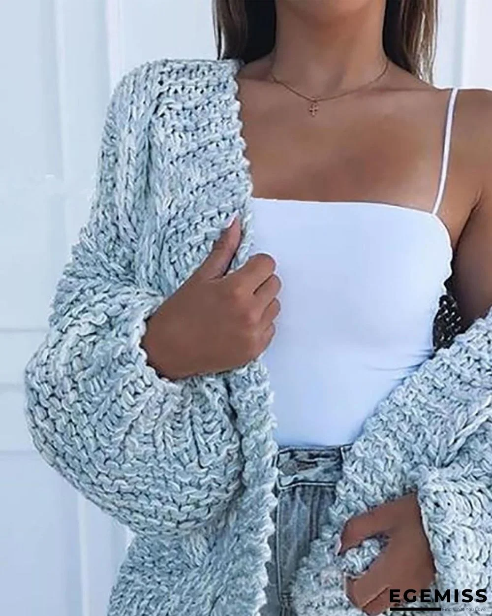 Braided Knit Lantern Sleeve Casual Cardigan | EGEMISS