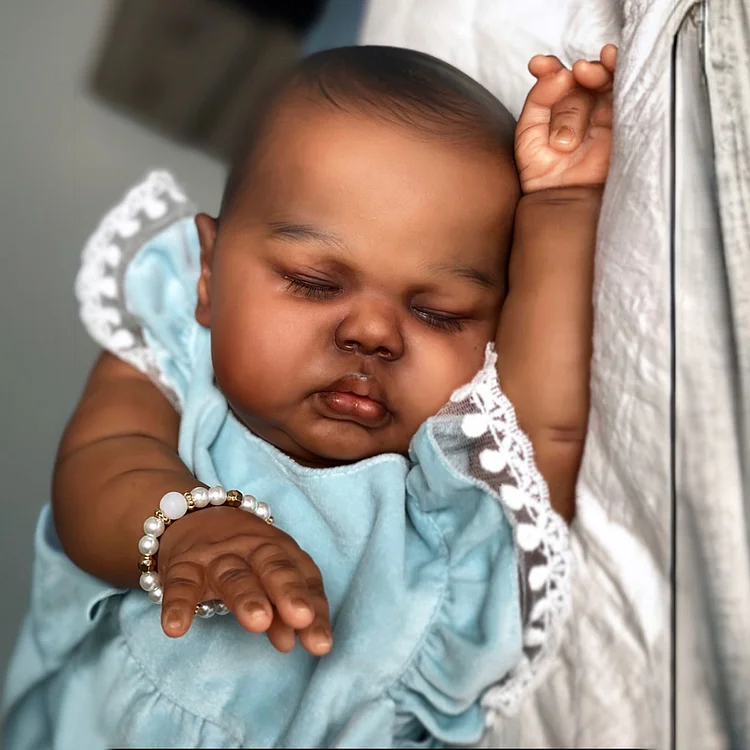 [Heatbeat Coos and Breath] 20" Handmade Lifelike Reborn African American Newborn Baby Eyes Closed Girl Hanbug Rebornartdoll® RSAW-Rebornartdoll®