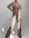 Sexy V-Neck Long Sleeve Drawstring Top&Wide Leg Pants Casual Suit