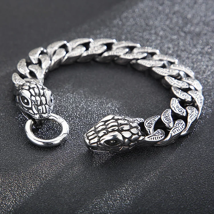 Coutureaura Vintage Curb Chain Snake Charm Bracelet