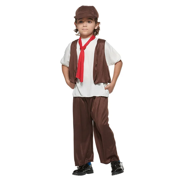 Kids Children Medieval Victorian Brown Set Outfits Costume Carnival Party Suit