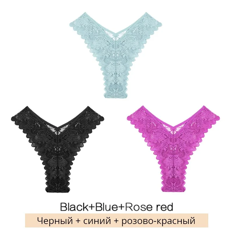 FINETOO New Lace Thongs 3Pcs/set Women Sexy G-string Underpants S-XL Lace Underwear Ladies Floral Panties Female Lingerie 2022