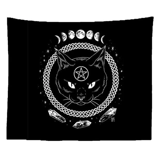 Cat Witchcraft Black Tapestry  Flower Rose Tapestry Wall Hanging Cat Coven Wall Carpet Tapestries Tarot Boho Ouija Home Decor