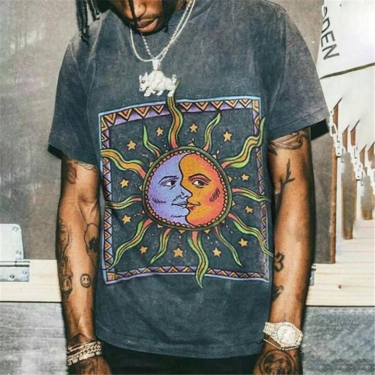 Men's Vintage Round Neck Printed Short-sleeved T-shirts