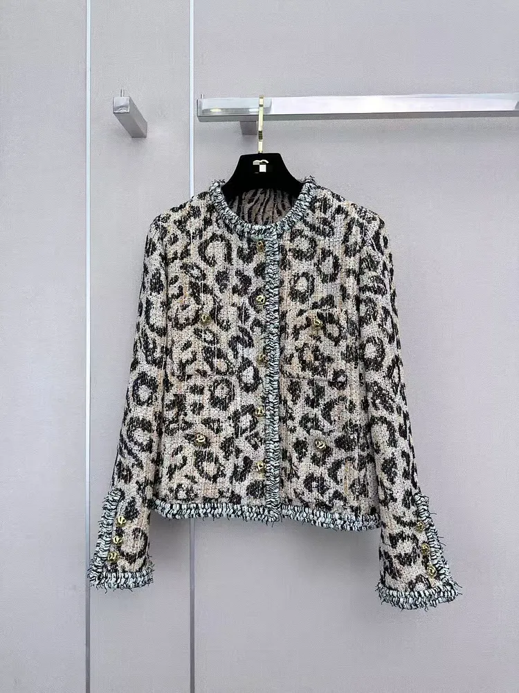 Women's Leopard Print Button Front Cardigan Long Sleeve Open Front  Jacket