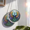(18.5cm)DIY Acrylic Jigsaw Puzzle Window Hanging with Hanging Chain DIY Stained Glass Decoration Round Window Puzzle Decor for DIY Craft Project (Peacock)