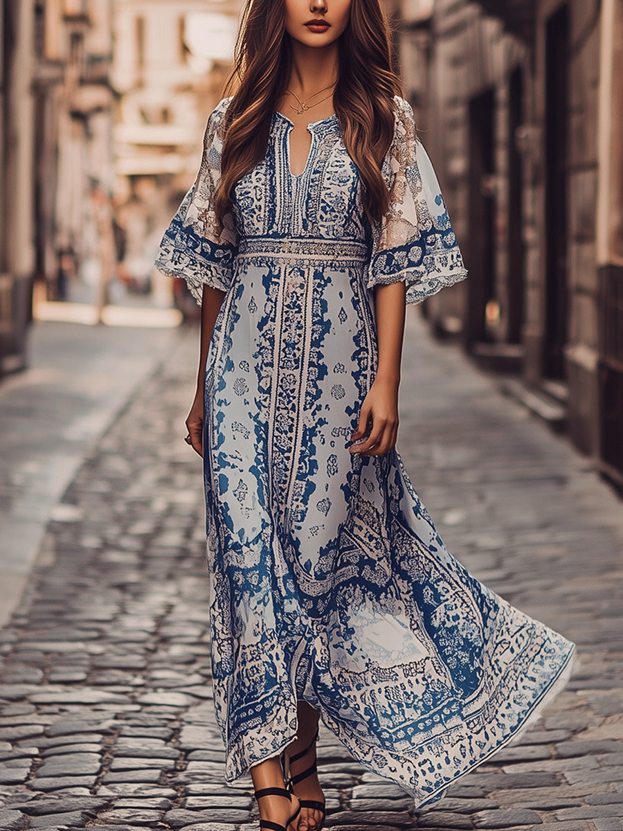 Vintage Elegant Lace Bohemian Maxi Dress