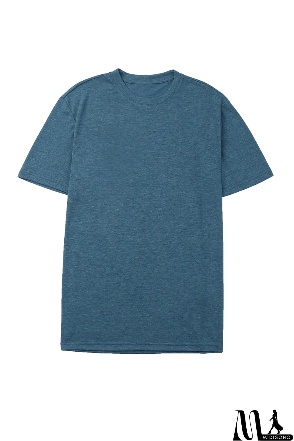 MidiSono - Blue Solid Basic Crewneck Short Sleeve Men's T-shirt