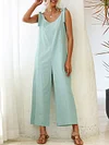 Solid Color Lace-Up Jumpsuits