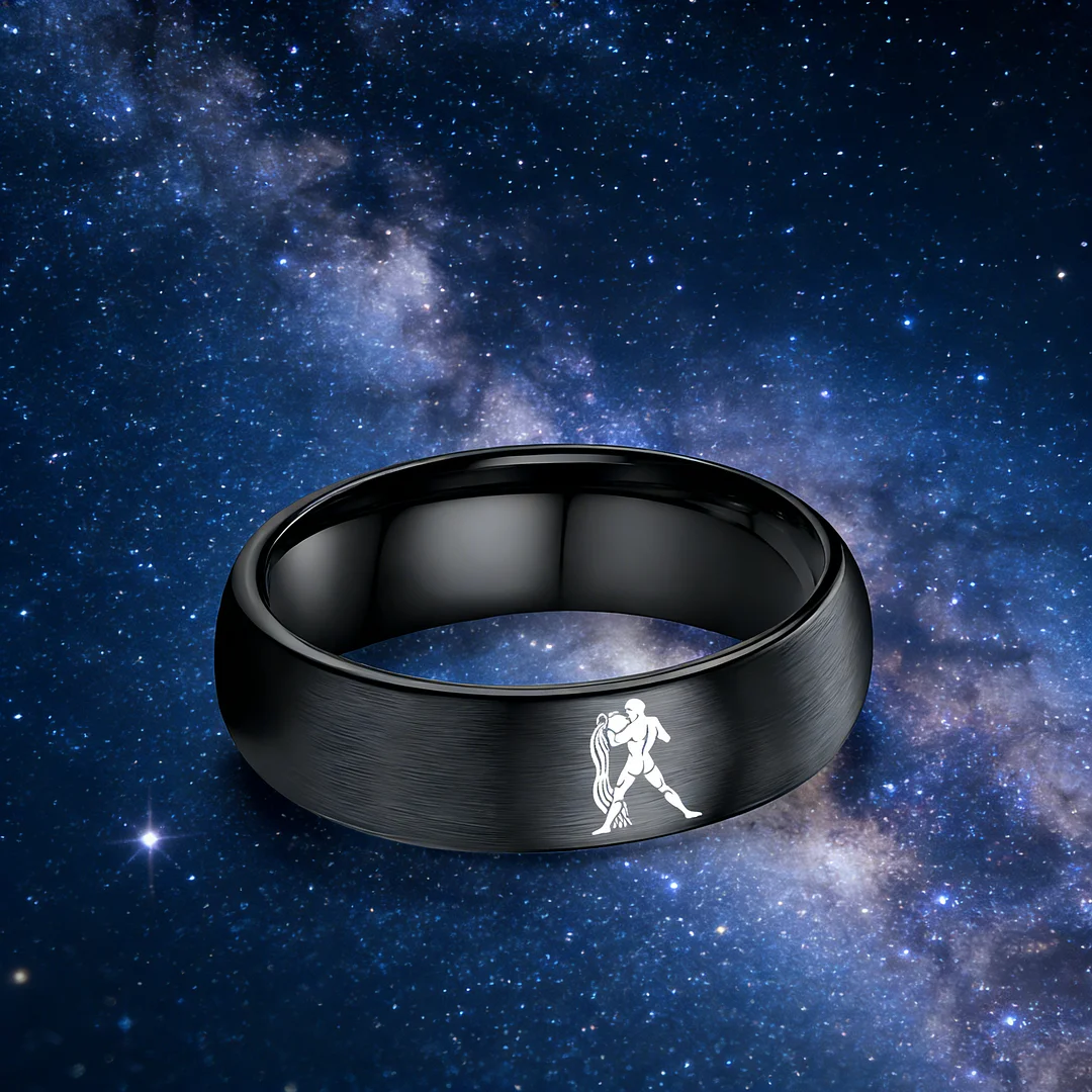 Dome Black Tungsten Carbide Rings Aquarius Couples Tungsten Wedding Bands for Men or Women 4MM 6MM 8MM Width