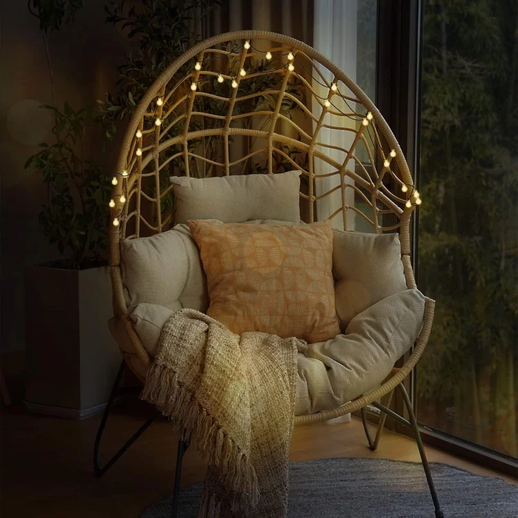 GRAND PATIO Boho Stationary Wicker Egg Chair with Oversized Basket