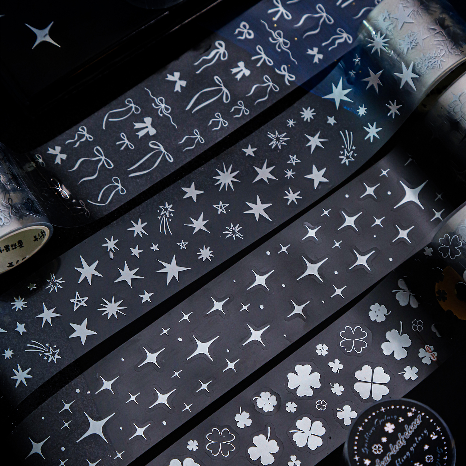 PET 테이프 - 40mm*200cm 빛나는 별 시리즈 빈티지 별 리본 네잎 풀 풍경