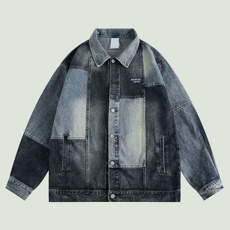 fashion Patchwork Denim Jackets Mens Streetwear Harajuku Retro Solid Color Cowboy Coats Casual Loose Lapel Tide Jacks Unisex