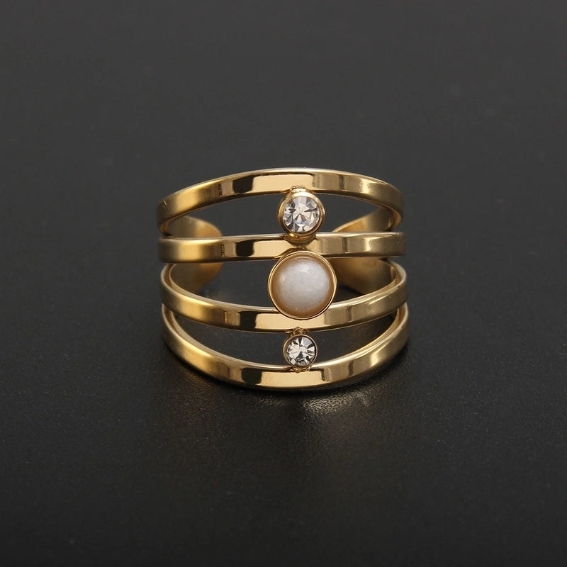 304 Stainless Steel 18K Gold Plated Baroque Style Plating Inlay Solid Color Natural Stone Open Rings