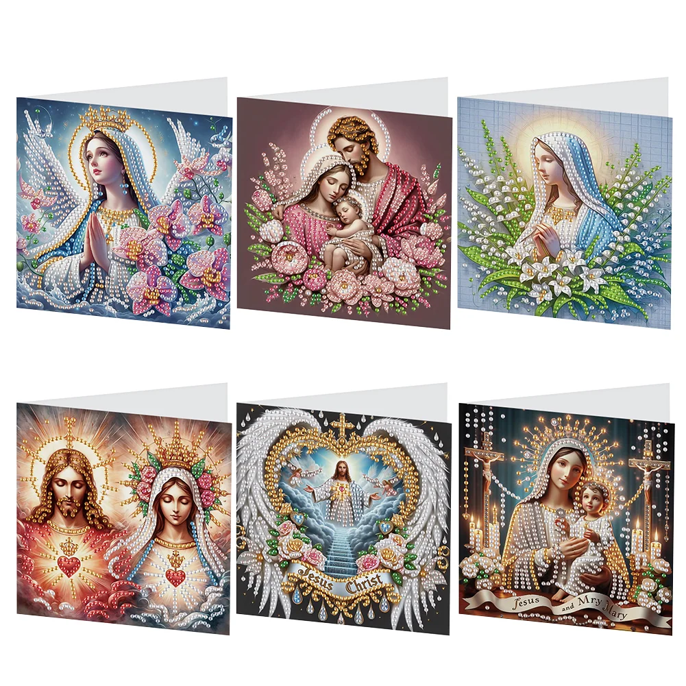 6Pcs Holy Mother & Jesus Diamond Painting Greeting Card Diamond Handmade Card