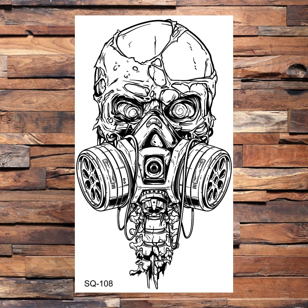 Skeleton Skull Temporary Tattoos For Women Adults Realistic Wolf Snake Rose Flower Feather Fake Tattoo Sticker Back Tatoos Body