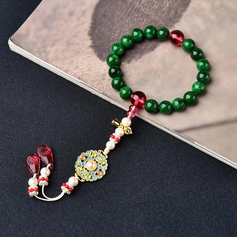 Green Agate Wrist Mala Support Pocket Mala Car Decoration