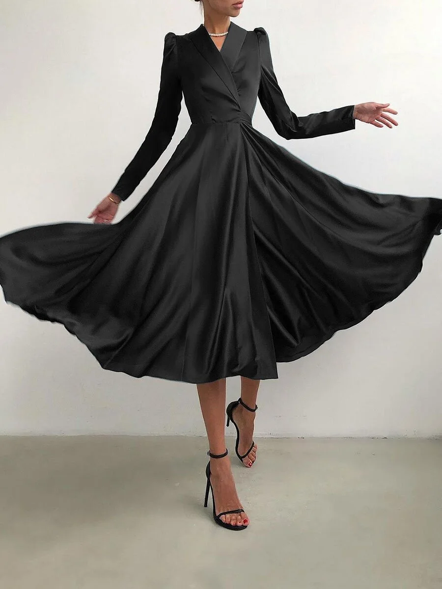 Fashion Elegant Long Sleeve V-Neck Evening Dress
