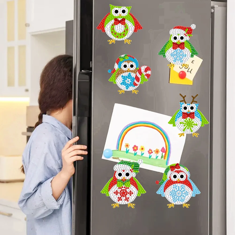 6Pcs Acrylic Owl Diamond Painting Art Fridge Magnet for Fridge Whiteboards