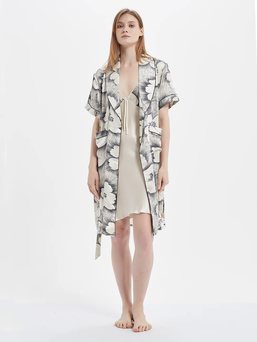 Floral Panting Silk Robe Set