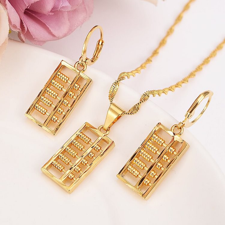 24K  gold  Necklace Earring Set Women Party Gift  abacus Jewelry Sets