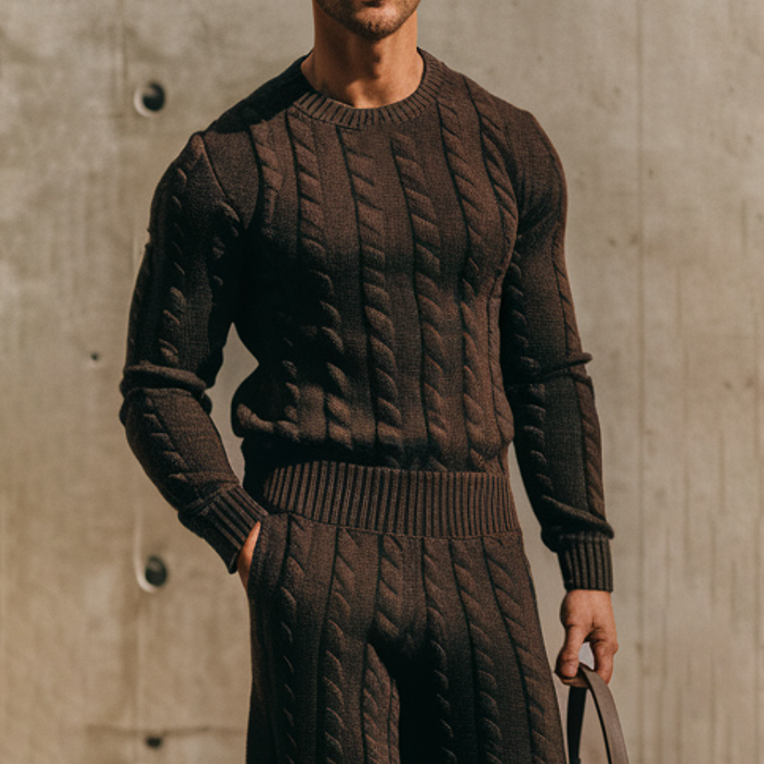 Men's Solid Color Knitted Long Sleeve Suit-inspireuse
