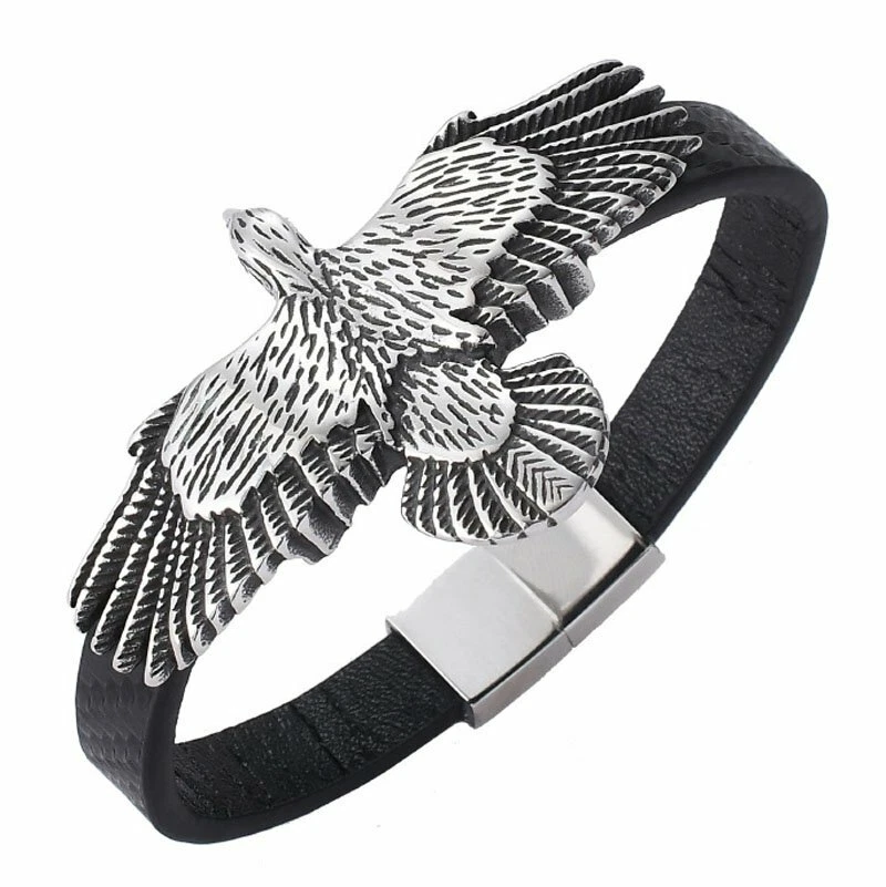 Leather Winged Eagle Stainless Steel Bracelet: Embodying Freedom and Strength