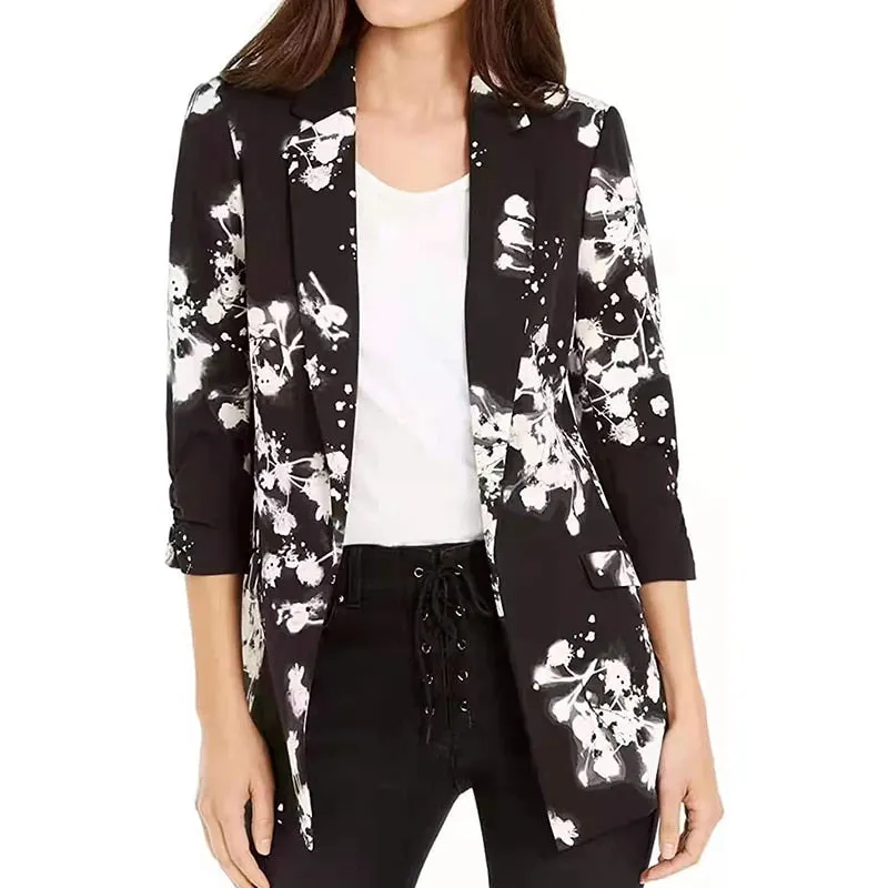 Fashion Trend Women Lapel Leopard Print Long Sleeves Suit Jacket Elegant Fall Winter Office Lady Cardigan Coat Casual Streetwear