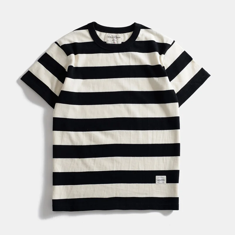 American Heavy 260g Cotton Wide Stripe Casual Short-sleeved T-shirt