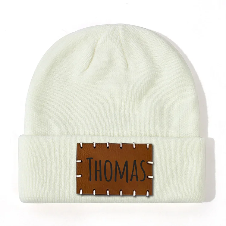 Personalized Leather Patch Beanie 