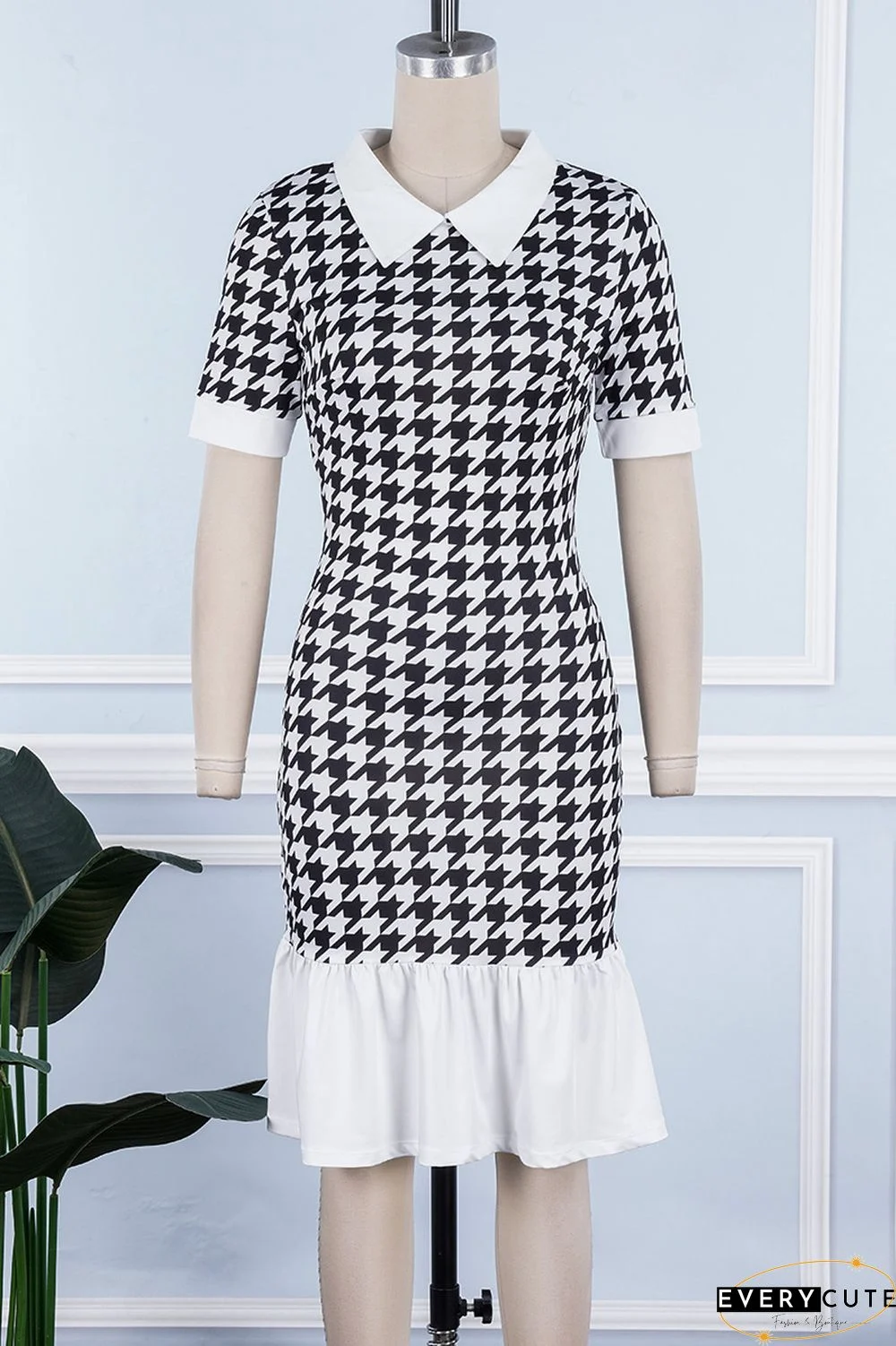 Multicolor Casual Print Patchwork Turndown Collar Short Sleeve Dress