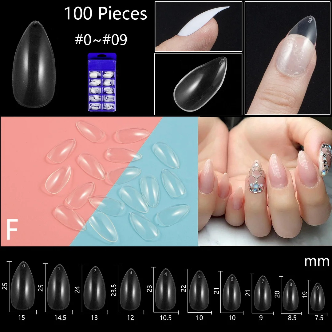 100pcs/set 10 Sizes Full Cover False Nail Tips Ballerina Coffin Fake Nails Square Stiletto French Acrylic Press On Nails-Nail Inspo