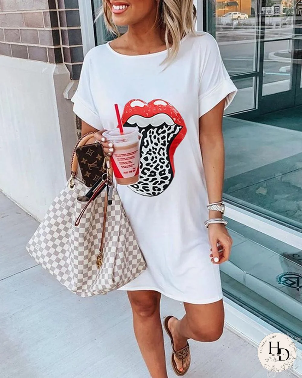 Lip Print T-Shirt Dress P13287