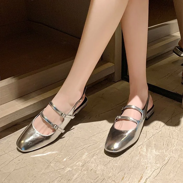 Churchf Churchf Vintage Double Buckle Silver Mary Jane Shoes Spring / Summer 2024 New Flat Low Heel Baotou Back Empty Sandals Woman
