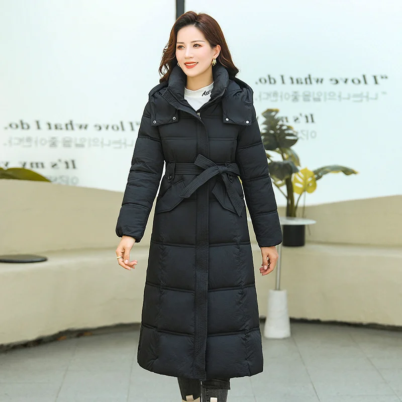 Woherb Over The Knee In The Long Cotton-Padded Clothes Female Winter New Korean Version Of Fashion Waist Show Thin And Thick Warm Middle-Aged And Old Coat-Outfit Ideas