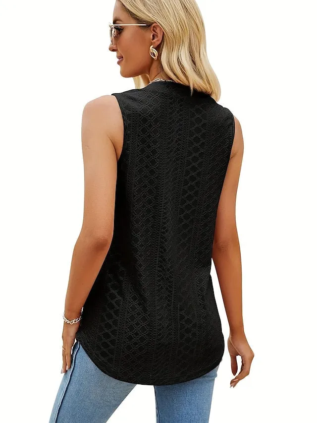 Tank Top Black Pink Blue Plain Sleeveless Casual Basic V Neck Regular S for Women
