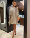 Women's Shiny Sequin Long Sleeve Party Short Dress