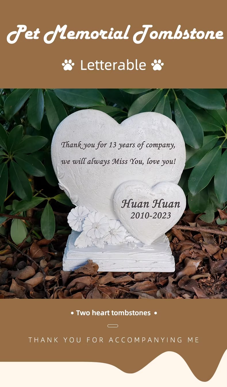 Honor the memory of your beloved companion with our Heart Shaped Custom Pet Memorial Stone. Crafted from durable resin with a realistic stone-like texture, this unique grave marker combines the symbolism of eternal love with the natural beauty of rock. Fully personalizable with laser engraving, you can include your pet's name, dates, and a heartfelt message on this beautiful heart-shaped memorial. Weather-resistant and suitable for both outdoor garden use and indoor display, this pet memorial stone offers a comforting way to keep their spirit close. Whether placed in a backyard, pet cemetery, or favorite resting spot, it serves as a lasting tribute to the love you shared.