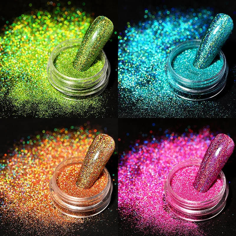 1 Box Iridescent Nail Powder Silver Black Colorful Glitter Sequins Gel Polish Flakes Nail Art Decoration For Manicure Pigment-Nail Inspo