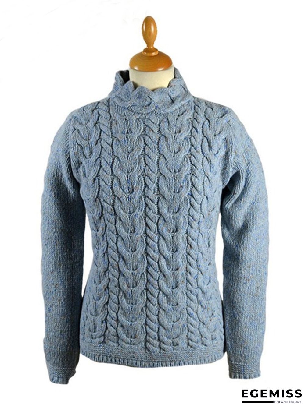 Blue Knitted Long Sleeve plus size Sweater | EGEMISS