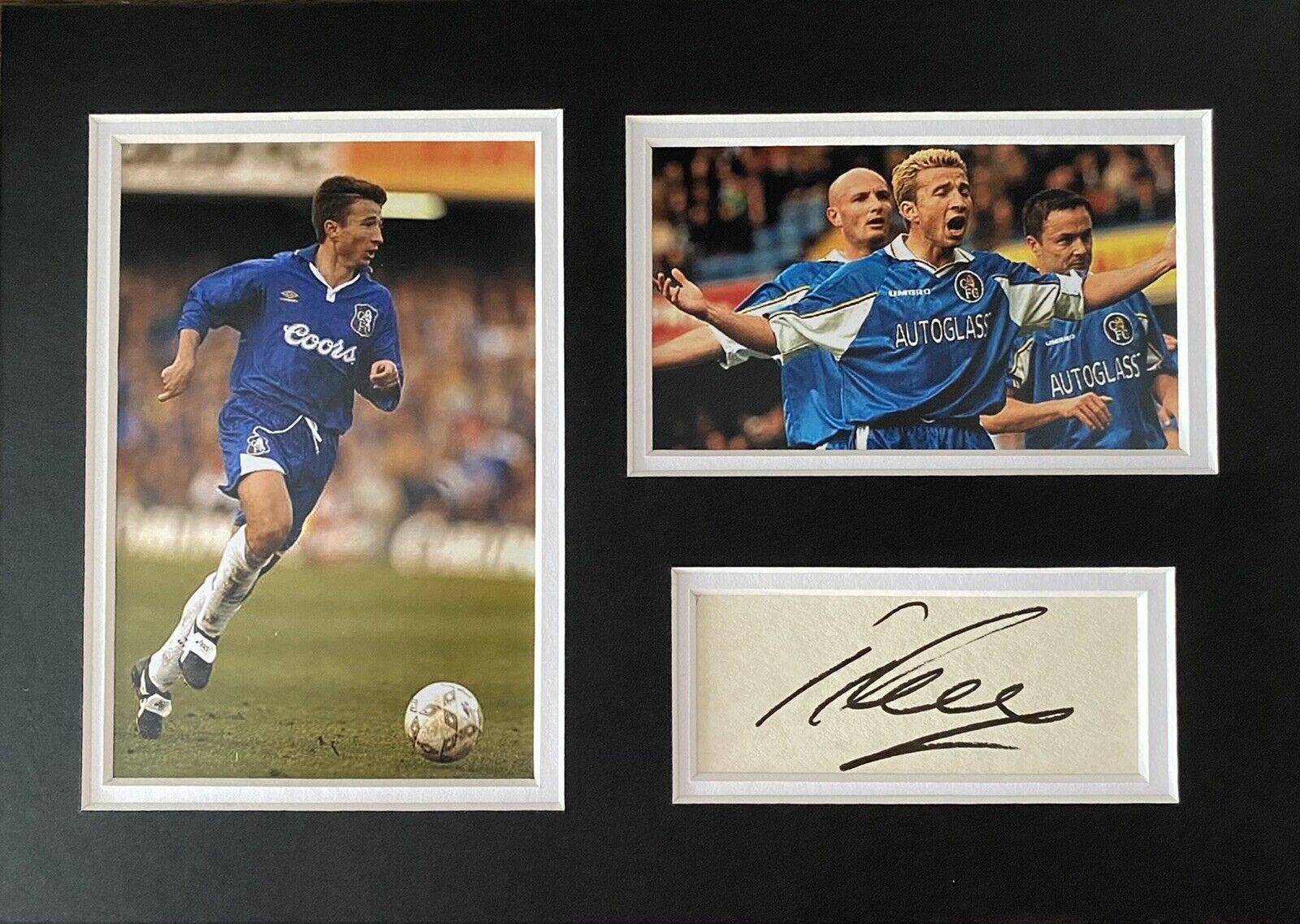 Dan Petrescu Hand Signed White Card In A4 Chelsea Mount Display
