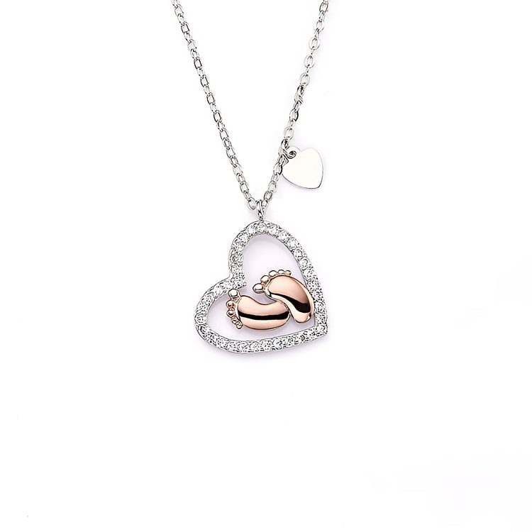 For Mom - S925 I Love You Mommy Baby Feet Heart Pendant Necklace