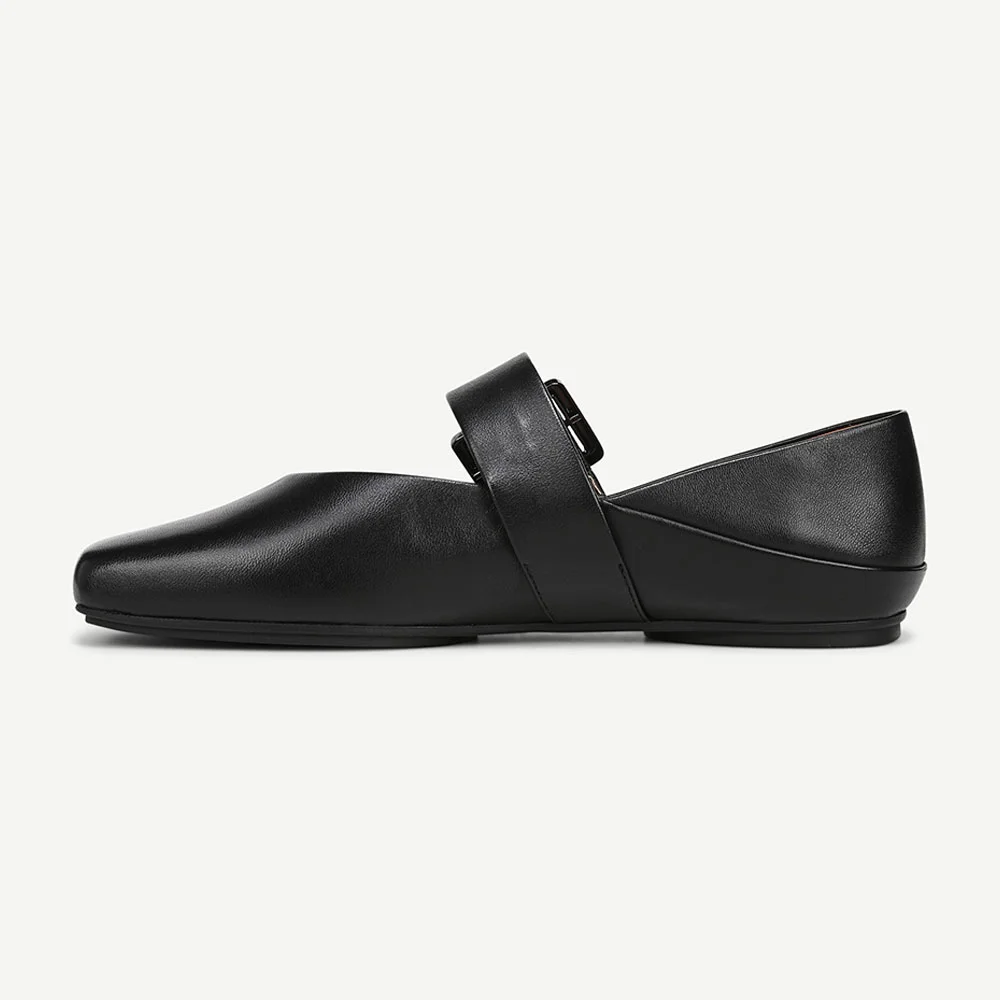 Classic Black Closed Square Toe Flat Mary Jane Shoes with Buckle